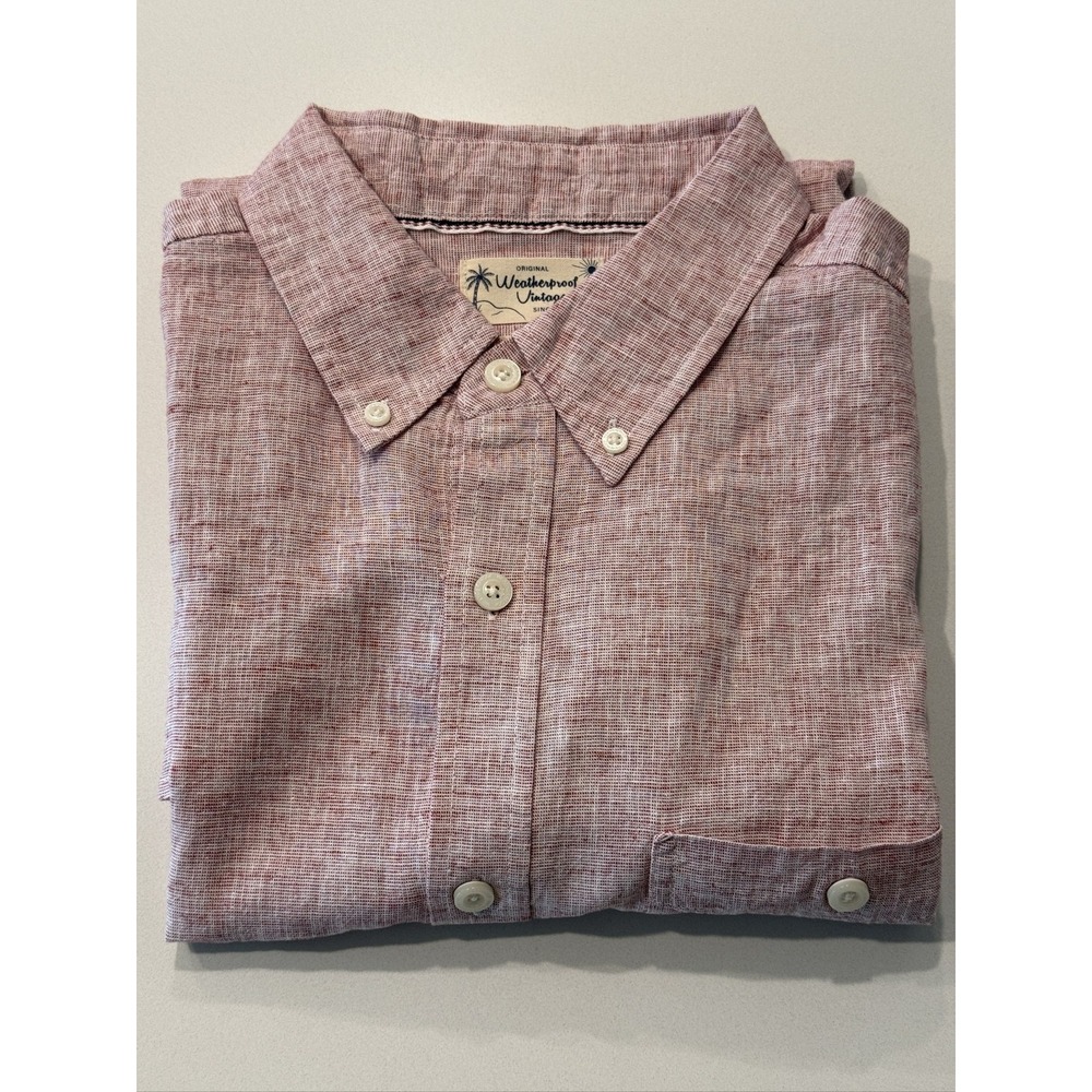 Weatherproof Vintage Men L Red Short Sleeve Button Down Shirt Linen Cotton - Picture 14 of 14